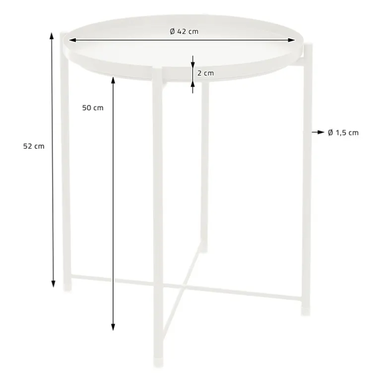 Beistelltisch rund Ø42x52 cm Weiß aus Metall mit Tablett ML-Design