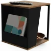 Beistelltisch 40x40 cm mit Zeitschriftenfach Eiche Optik Braun Schwarz mit Stahlgestell Wohnzimmertisch ML-Design