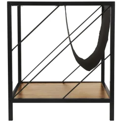 Beistelltisch 43x48 cm mit Zeitschriftenfach Eiche Optik Braun Schwarz mit Stahlgestell Wohnzimmertisch ML-Design