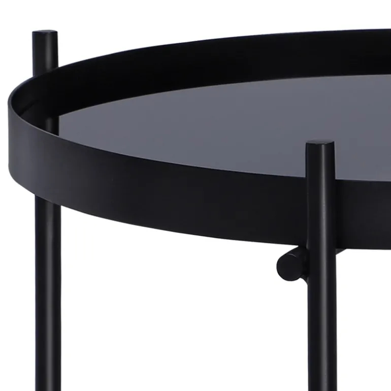 Beistelltisch Ø 43x45 cm Schwarz aus Metall und Glas WOMO-Design