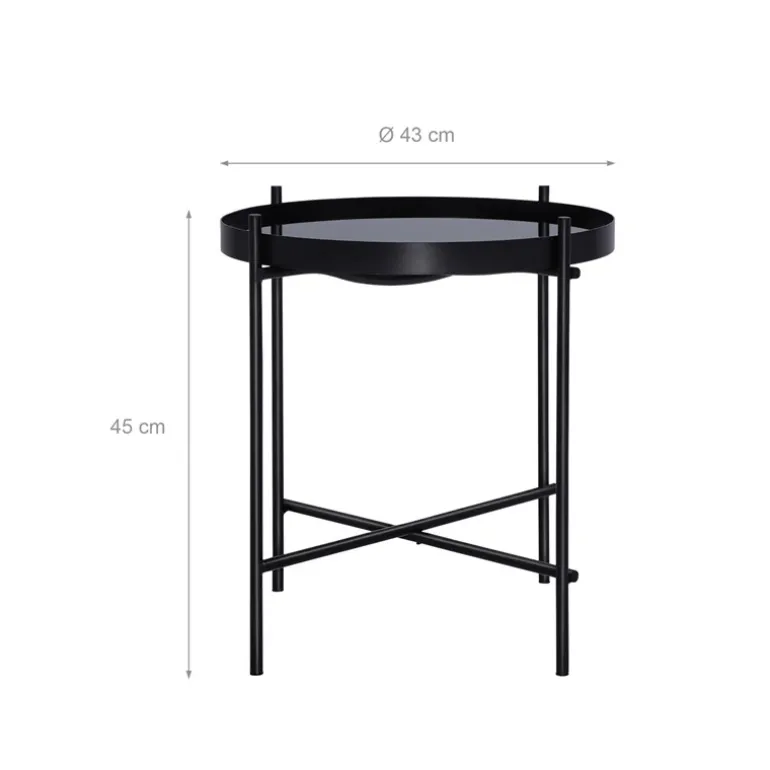 Beistelltisch Ø 43x45 cm Schwarz aus Metall und Glas WOMO-Design