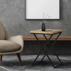 Beistelltisch 48x35x63 cm Schwarz aus Mangoholz und Metall  WOMO-Design