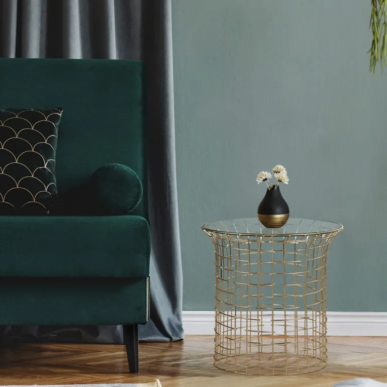 Beistelltisch 40x40x45 cm Schwarz/Gold aus Eisen un Glas WOMO-Design