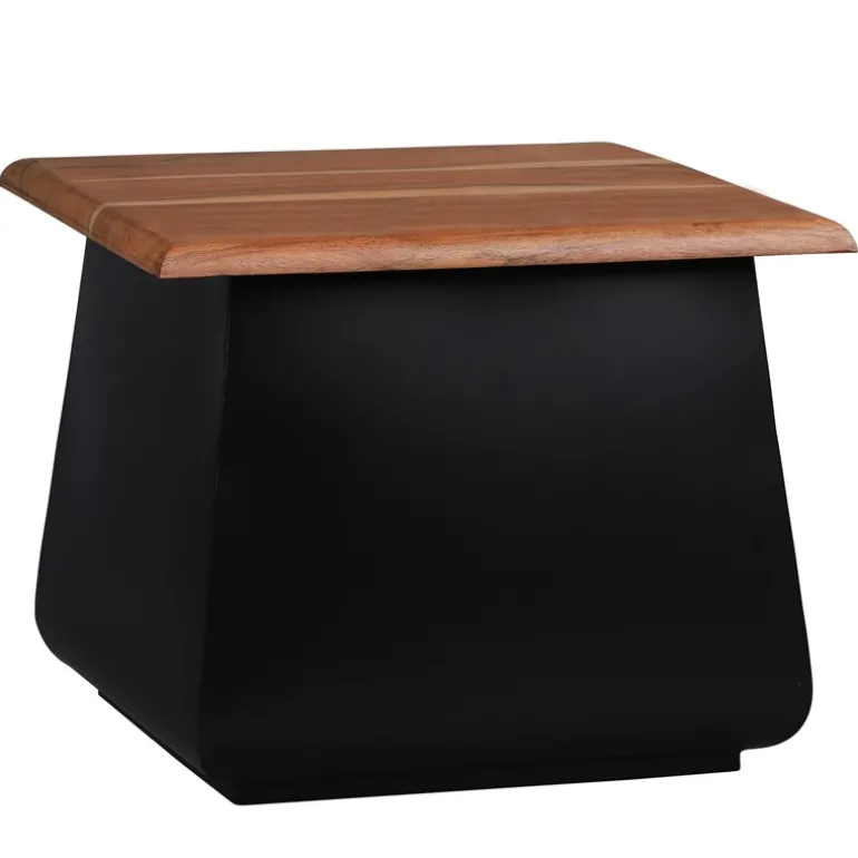 Beistelltisch 50x40x50 cm Schwarz/Natur aus Akazienholz und Metall WOMO-Design