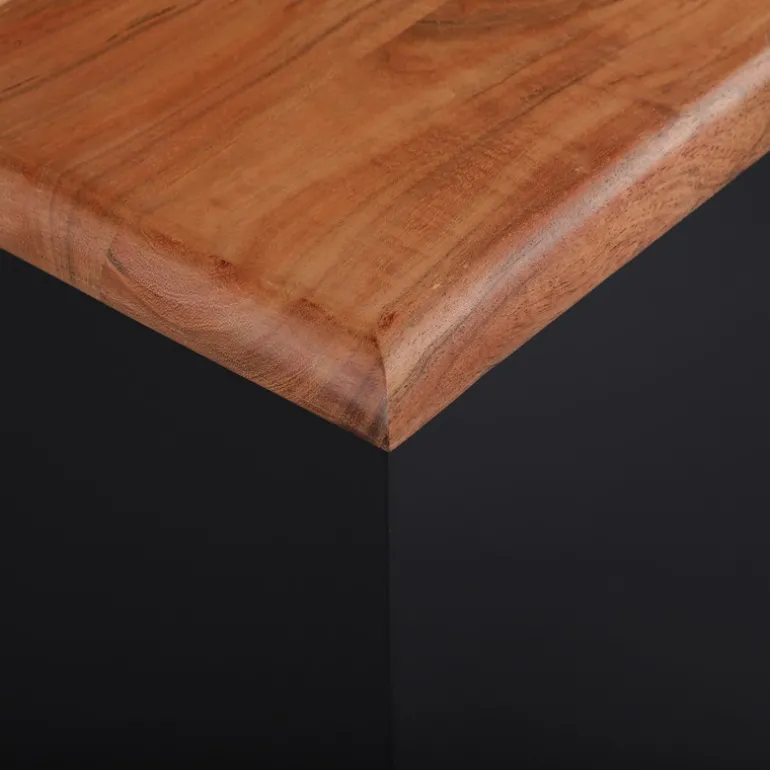 Beistelltisch 50x40x50 cm Schwarz/Natur aus Akazienholz und Metall WOMO-Design