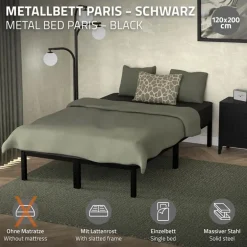 Bettgestell Doppelbett 120x200 cm aus Metall Schwarz mit Lattenrost ML-Design