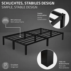 Bettgestell Doppelbett 120x200 cm aus Metall Schwarz mit Lattenrost ML-Design
