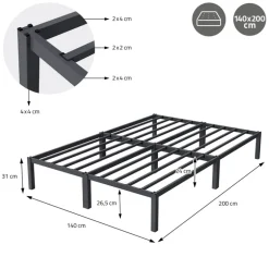 Bettgestell Doppelbett 140x200 cm aus Metall in Anthrazit mit Lattenrost ML-Design