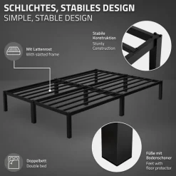 Bettgestell Doppelbett 140x200 cm aus Metall in Schwarz mit Lattenrost ML-Design