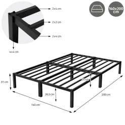 Bettgestell Doppelbett 140x200 cm aus Metall in Schwarz mit Lattenrost ML-Design