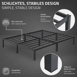 Bettgestell Doppelbett 160x200 cm aus Metall in Anthrazit mit Lattenrost ML-Design