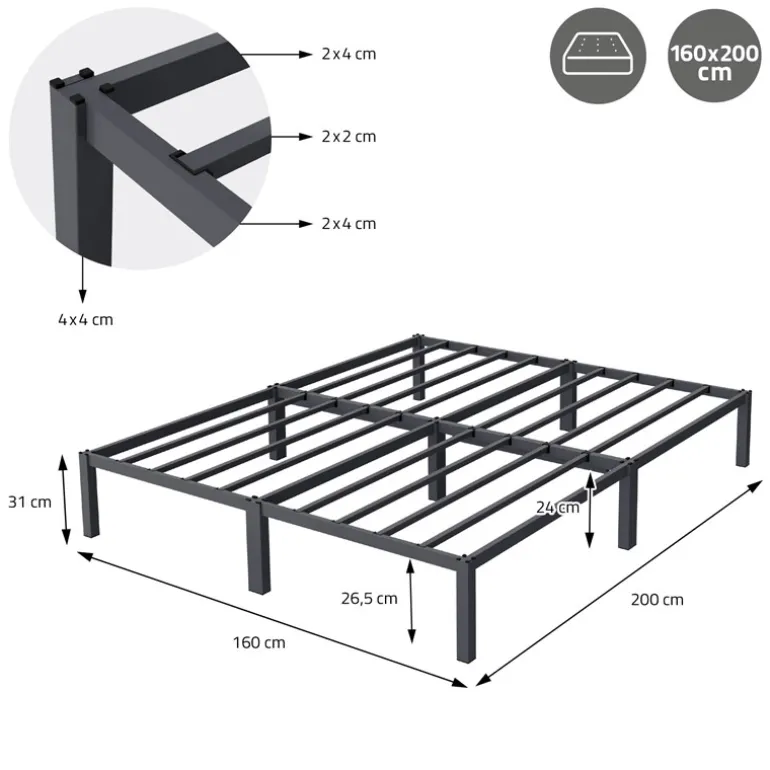 Bettgestell Doppelbett 160x200 cm aus Metall in Anthrazit mit Lattenrost ML-Design