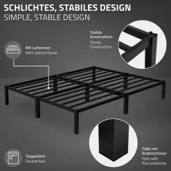 Bettgestell Doppelbett 160x200 cm aus Metall in Schwarz mit Lattenrost ML-Design