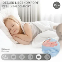 Bettgestell Einzelbett 90x200cm aus Kiefernholz in Hellgrau mit Lattenrost & Matratze H-10cm ML-Design