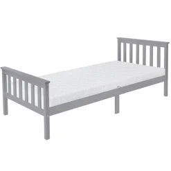 Bettgestell Einzelbett 90x200cm aus Kiefernholz in Hellgrau mit Lattenrost & Matratze H-16cm ML-Design