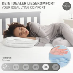 Bettgestell Einzelbett 90x200cm aus Kiefernholz in Hellgrau mit Lattenrost & Matratze H-16cm ML-Design