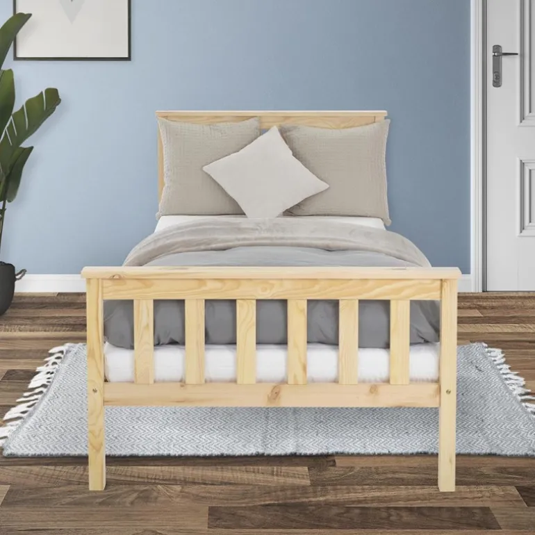 Bettgestell Einzelbett 90x200cm aus Kiefernholz in Natur mit Lattenrost ML-Design