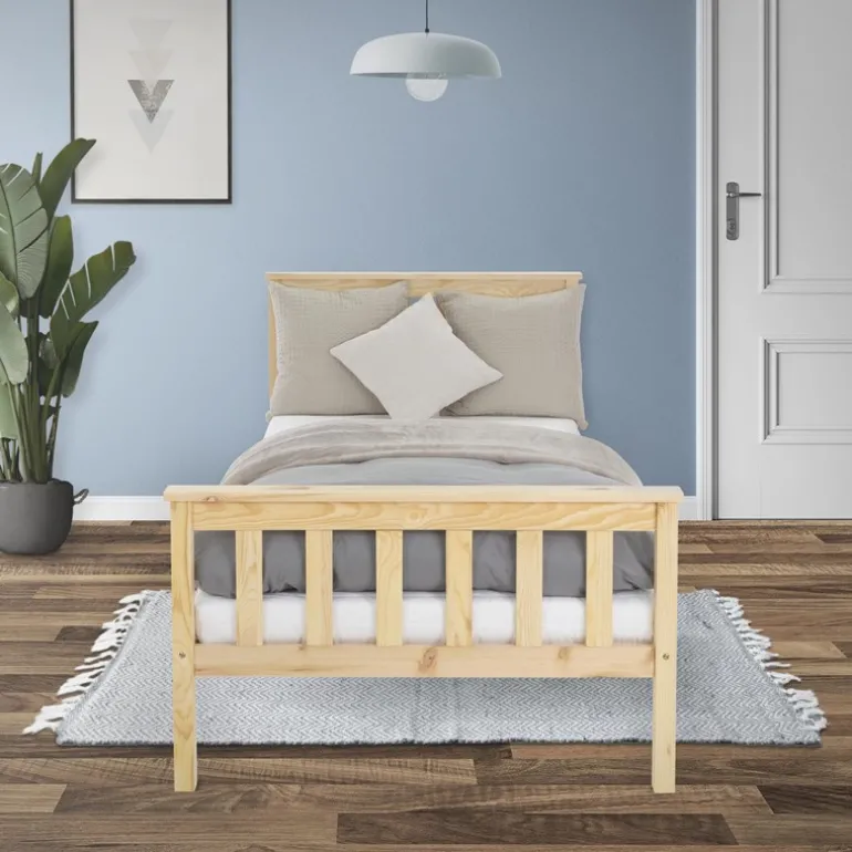 Bettgestell Einzelbett 90x200cm aus Kiefernholz in Natur mit Lattenrost ML-Design