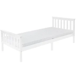 Bettgestell Einzelbett 90x200cm aus Kiefernholz in Weiß Lattenrost & Matratze H-16cm ML-Design