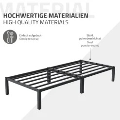Bettgestell Einzelbett 90x200cm aus Metall in Anthrazit mit Lattenrost & Matratze H-10cm ML-Design