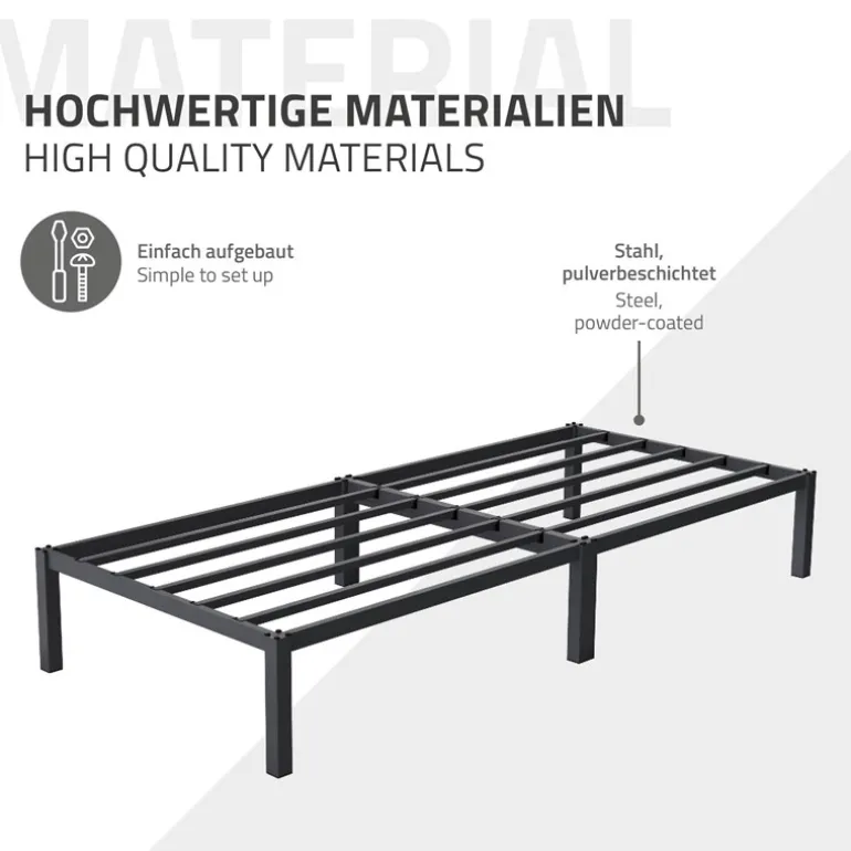 Bettgestell Einzelbett 90x200cm aus Metall in Anthrazit mit Lattenrost ML-Design