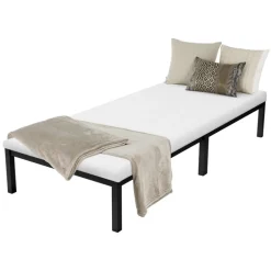 Bettgestell Einzelbett 90x200cm aus Metall in Schwarz mit Lattenrost & Matratze H-10cm ML-Design