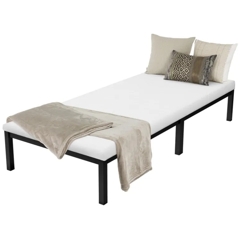 Bettgestell Einzelbett 90x200cm aus Metall in Schwarz mit Lattenrost & Matratze H-10cm ML-Design