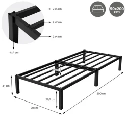 Bettgestell Einzelbett 90x200cm aus Metall in Schwarz mit Lattenrost ML-Design