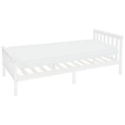 Bettgestell Einzelbett 90x200cm aus Kiefernholz in Weiß Lattenrost & Matratze H-10cm ML-Design