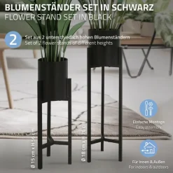 Blumenständer 2er Set mit herausnehmbarem Blumentop rund Schwarz aus Metall ML-Design