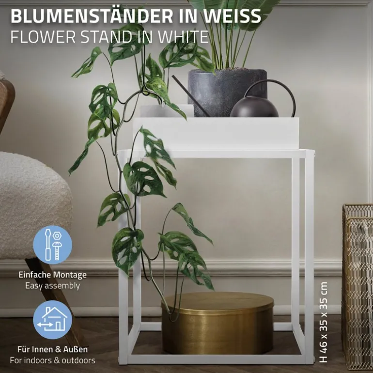 Blumenständer 35x35x46 cm Weiß aus Metall ML-Design