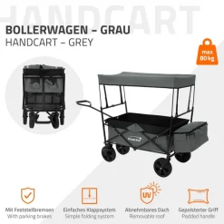 Bollerwagen faltbar mit Dach und Tasche Grau belastbar bis 80 kg HAUKI