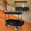 Bollerwagen faltbar mit Dach und Tasche Schwarz belastbar bis 80 kg Hauki
