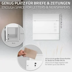 Briefkasten mit Zeitungsfach 37x36,5x10,5 cm Weiß aus Stahl