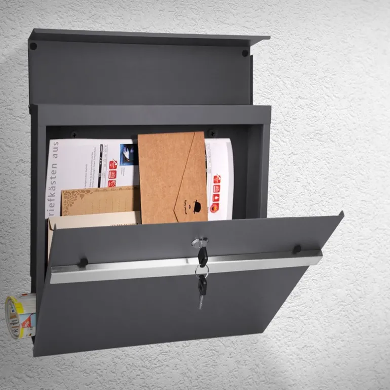 Briefkasten mit Zeitungsfach 37x36,5x11 cm Anthrazit aus Stahl