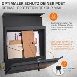Briefkasten mit Zeitungsfach 37x36,5x11 cm Anthrazit/Holzoptik aus Stahl ML-Design