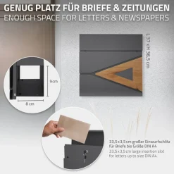 Briefkasten mit Zeitungsfach 37x36,5x11 cm Anthrazit/Holzoptik aus Stahl ML-Design