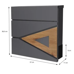 Briefkasten mit Zeitungsfach 37x36,5x11 cm Anthrazit/Holzoptik aus Stahl ML-Design