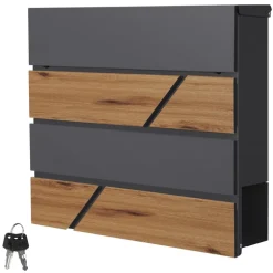 Briefkasten mit Zeitungsfach 37x36,5x11 cm Anthrazit/Holzoptik aus Stahl ML-Design