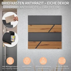 Briefkasten mit Zeitungsfach 37x36,5x11 cm Anthrazit/Holzoptik aus Stahl ML-Design