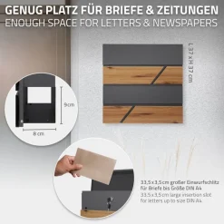 Briefkasten mit Zeitungsfach 37x36,5x11 cm Anthrazit/Holzoptik aus Stahl ML-Design