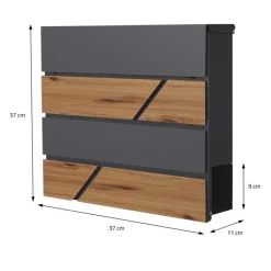 Briefkasten mit Zeitungsfach 37x36,5x11 cm Anthrazit/Holzoptik aus Stahl ML-Design