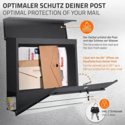 Briefkasten mit Zeitungsfach 37x36,5x11 cm Anthrazit/Weiß-Marmoroptik aus Stahl ML-Design, Modernes Diagonales Design