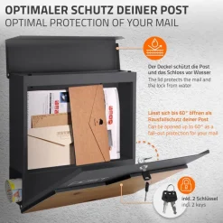 Briefkasten mit Zeitungsfach 37x37x11 cm Anthrazit/Holzoptik aus Edelstahl ML-Design