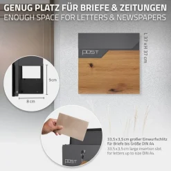 Briefkasten mit Zeitungsfach 37x37x11 cm Anthrazit/Holzoptik aus Edelstahl ML-Design