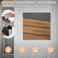 Briefkasten mit Zeitungsfach 37x37x11 cm Anthrazit/Holzoptik aus Stahl ML-Design