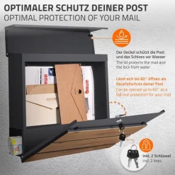 Briefkasten mit Zeitungsfach 37x37x11 cm Anthrazit/Holzoptik aus Stahl ML-Design