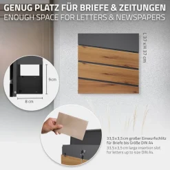 Briefkasten mit Zeitungsfach 37x37x11 cm Anthrazit/Holzoptik aus Stahl ML-Design