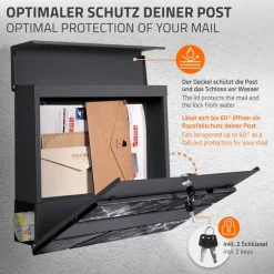 Briefkasten mit Zeitungsfach 37x37x11 cm Anthrazit/Schwarz-Marmoroptik aus Stahl ML-Design, Modernes Horizontales Design