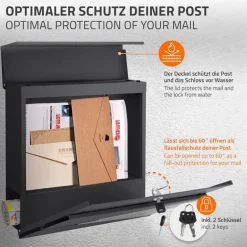 Briefkasten mit Zeitungsfach 37x37x11 cm Anthrazit/Silber aus Edelstahl ML-Design